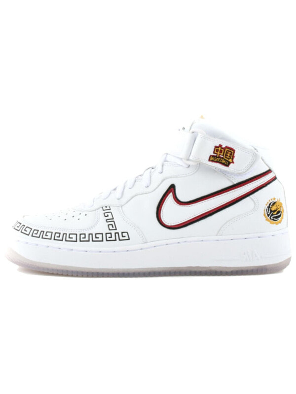Для баскетбола Nike Air Force 1 Wear-Resistant Mid-Top Basketball Shoes Men's White Red 309955-111