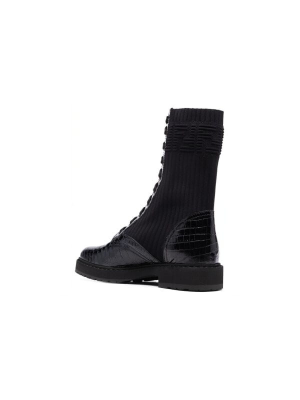 FENDI Women's FF Rockoko Biker Boot 'Black Croc' 8T6780AHHAF0ABB