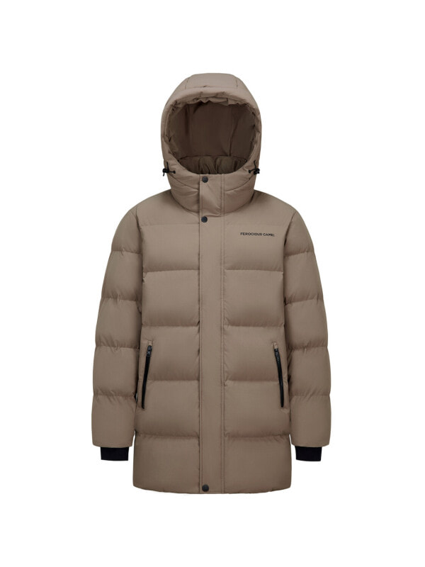 Пуховик мужской универсальный утепленный с капюшоном ветронепроницаемый водоотталкивающий Camel Solid Color