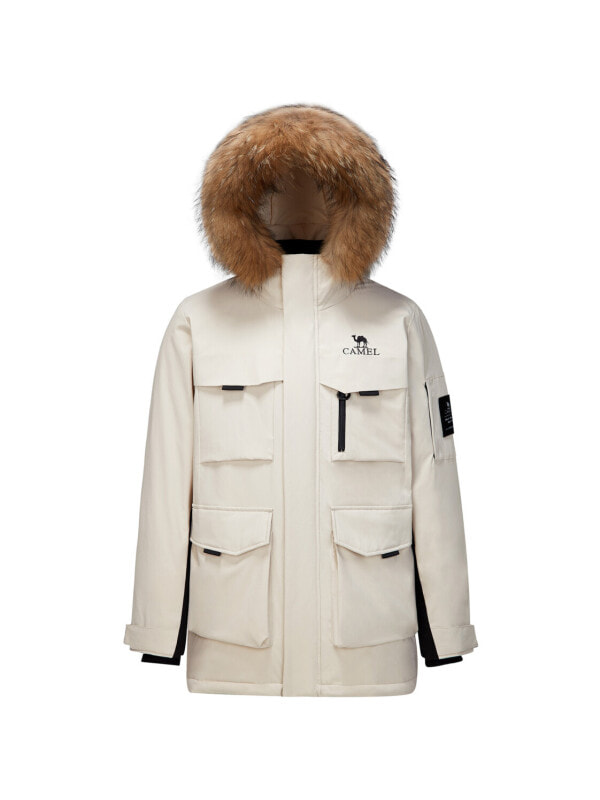 Парка утепленная унисекс для работы Camel Solid Color Warm Windproof Water Repellent Detachable Collar Multi Pocket Down Jacket