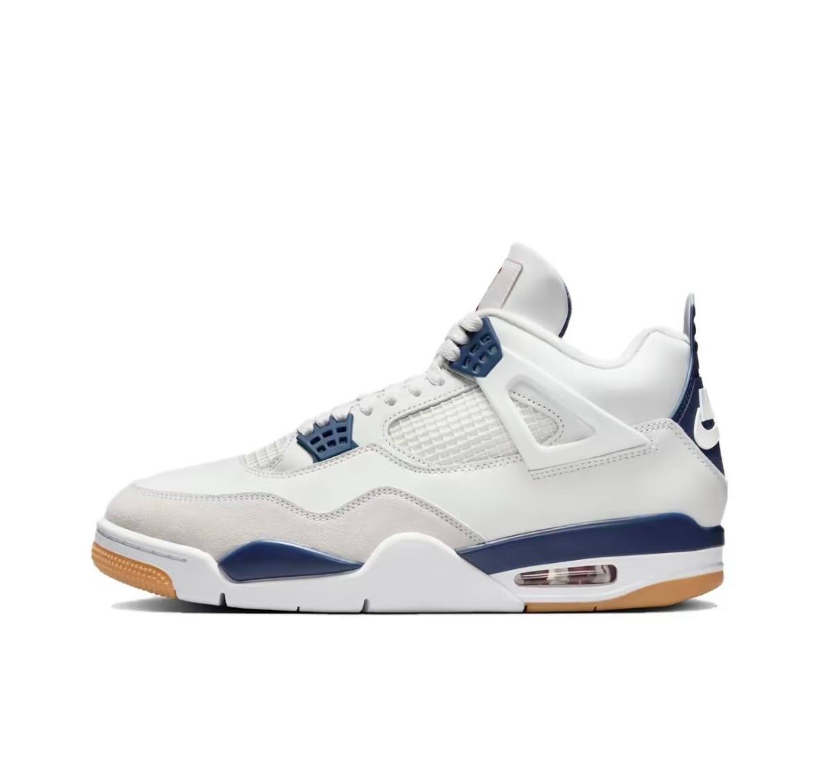 Nike SB x Jordan Air Jordan 4 ‘Navy’ Abrasion Resistant High Top Vintage Basketball Shoes Unisex White Blue